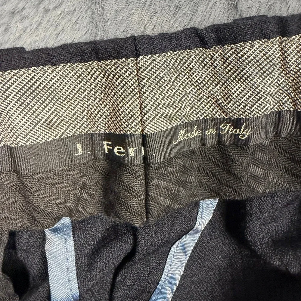 J Ferrar Mens Black 100% Wool Micro Check Dress Pants Made in Italy 38x27 Cuffed